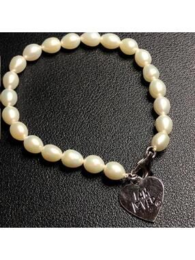 B2696 I AM LOVED® Freshwater Pearl Sterling Silver Heart Charm Bracelet 8"